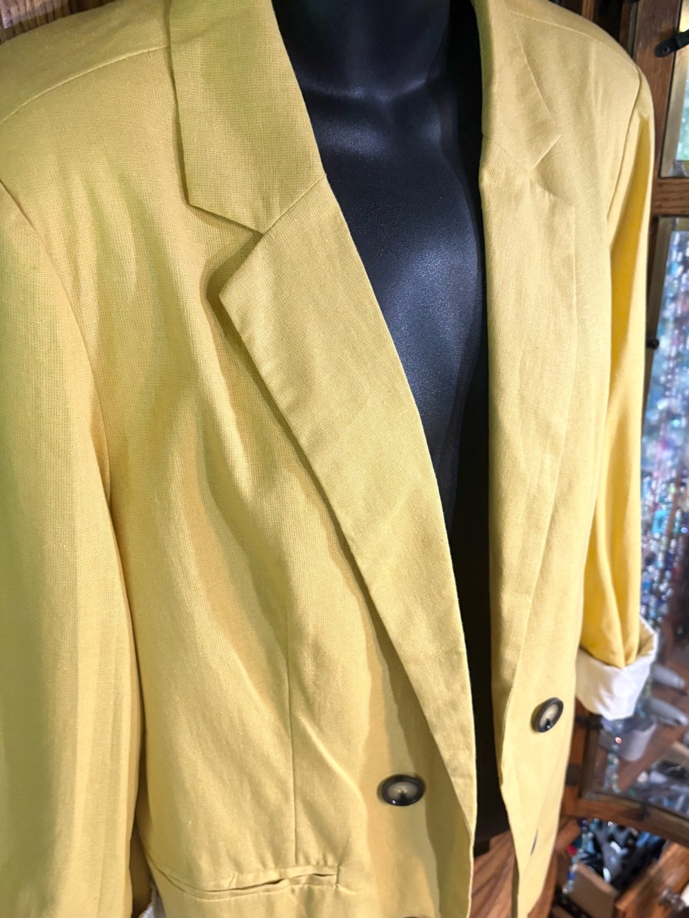 Tahari mustard yellow linen-blend double-breasted blazer large - Picture 4 of 8